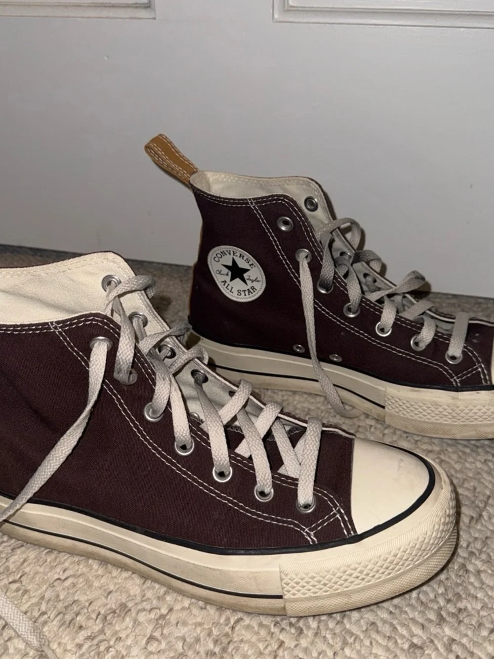 Converse High Top Sneakers - Burgundy with Cream Accents - Picture 1 of 6